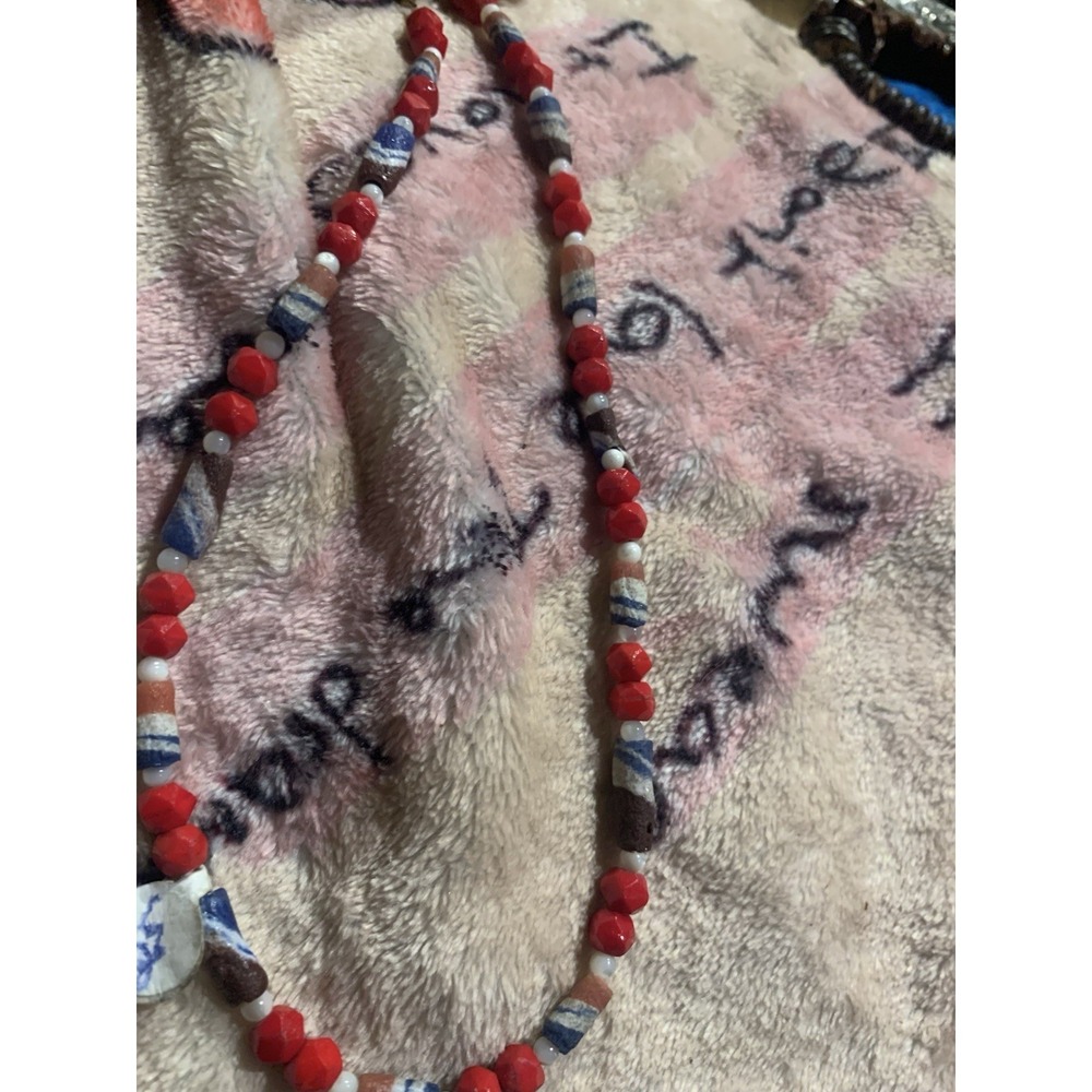 Boho Heishi Clay and Glass Spacer Bead Patriotic Necklace
